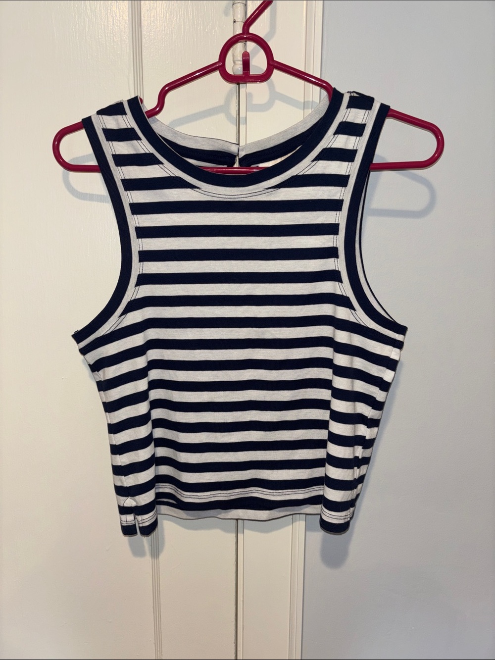 Maeve Navy and White Striped Cropped Tank